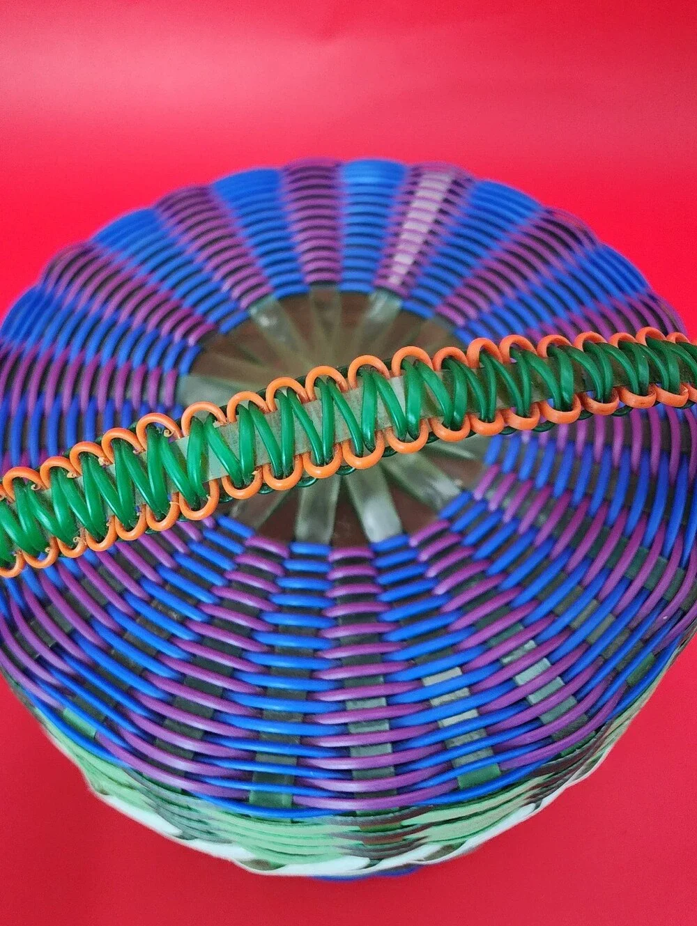 Handwoven From Recycled Colorful Plastic Straps in Geometric Design All Purpose